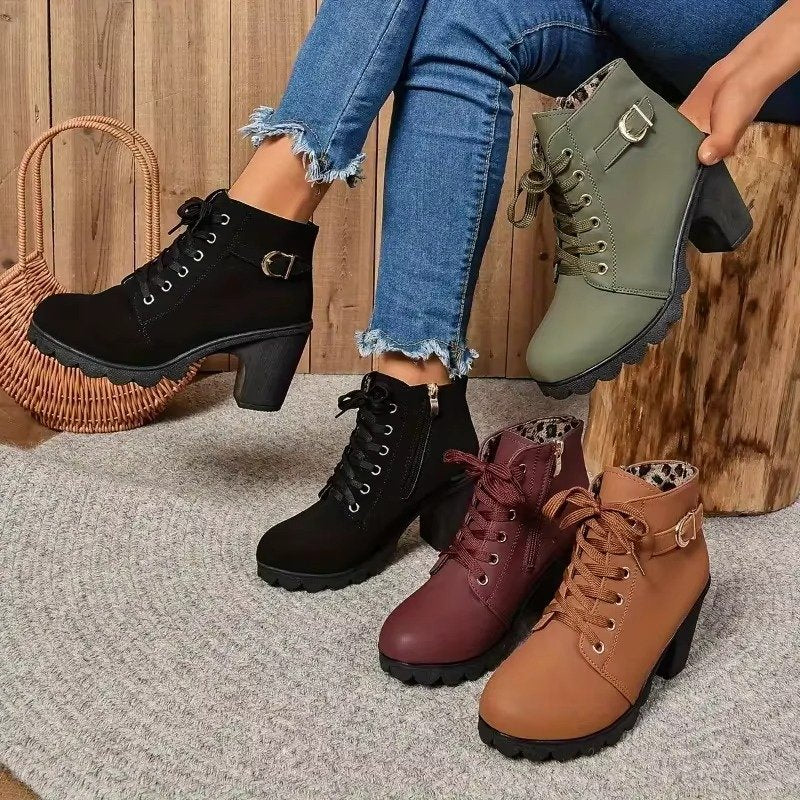 Women's Lace-Up Platform Ankle Boots