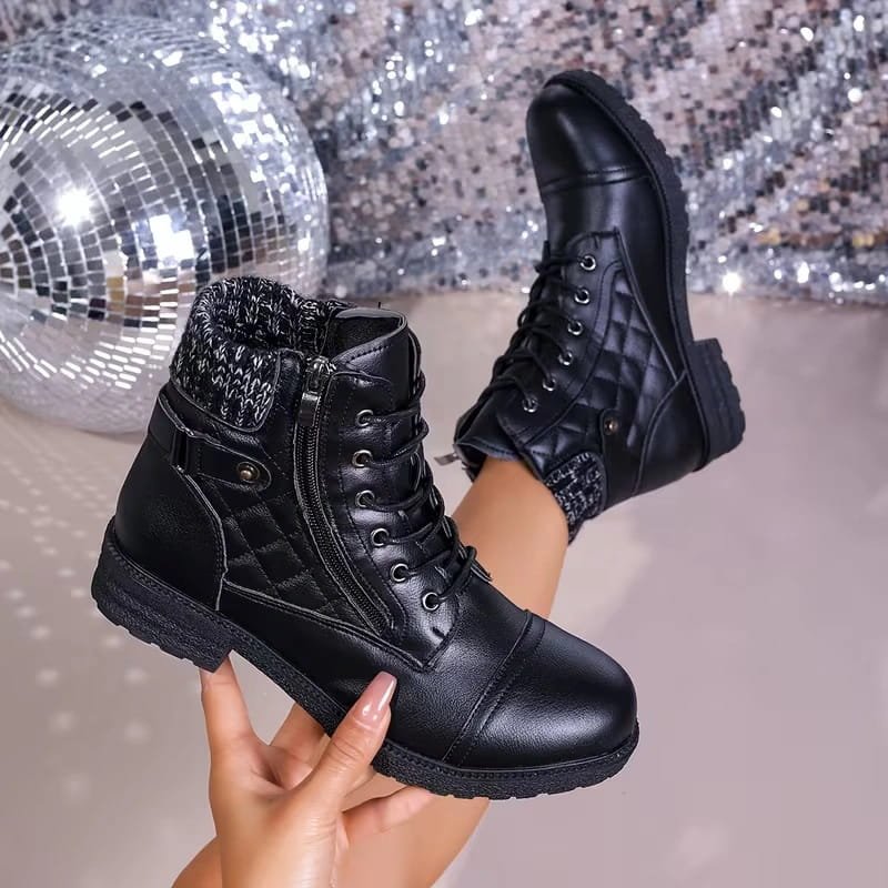 Women's Quilted Faux Leather Combat Ankle Boots