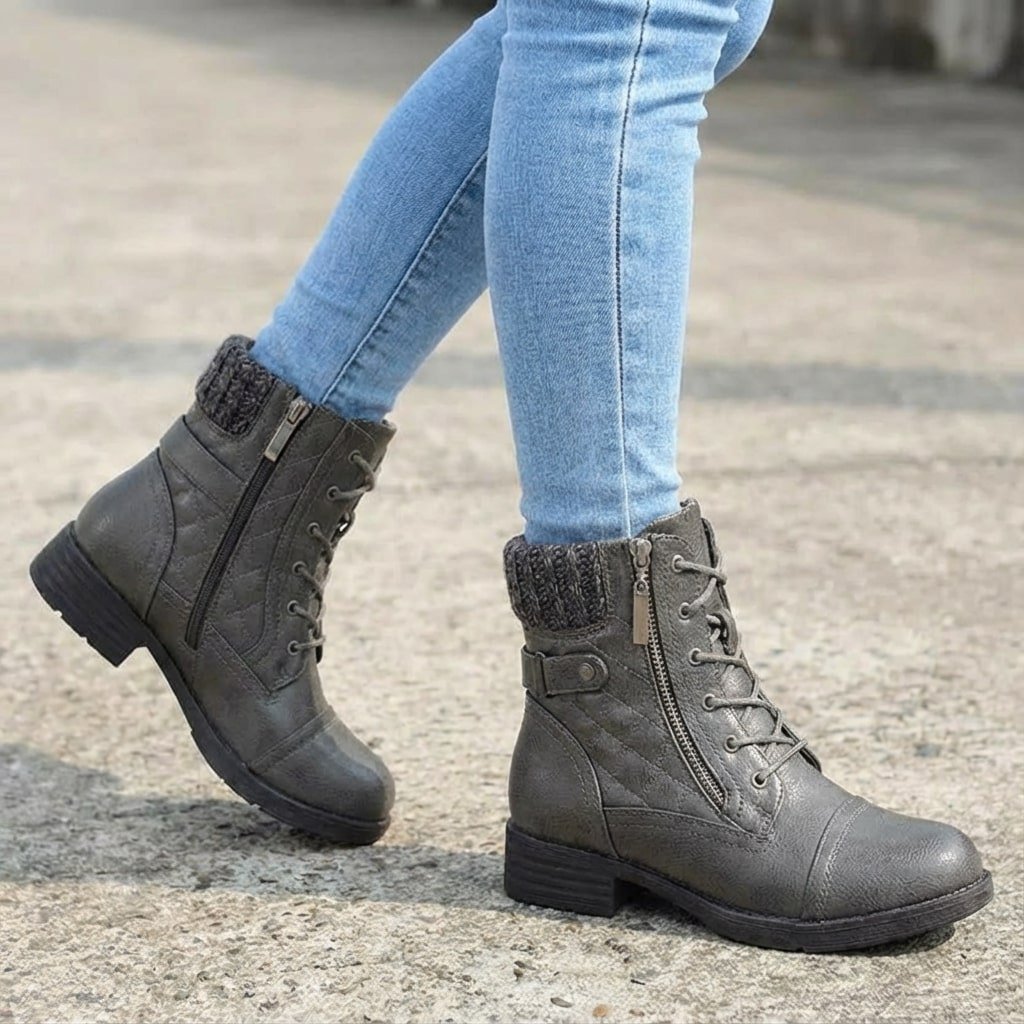 Women's Quilted Faux Leather Combat Ankle Boots
