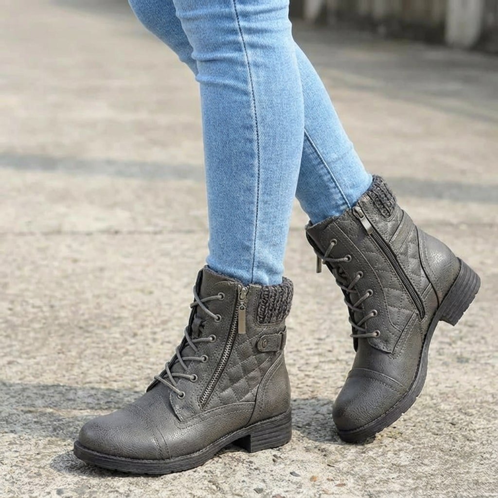 Women's Quilted Faux Leather Combat Ankle Boots