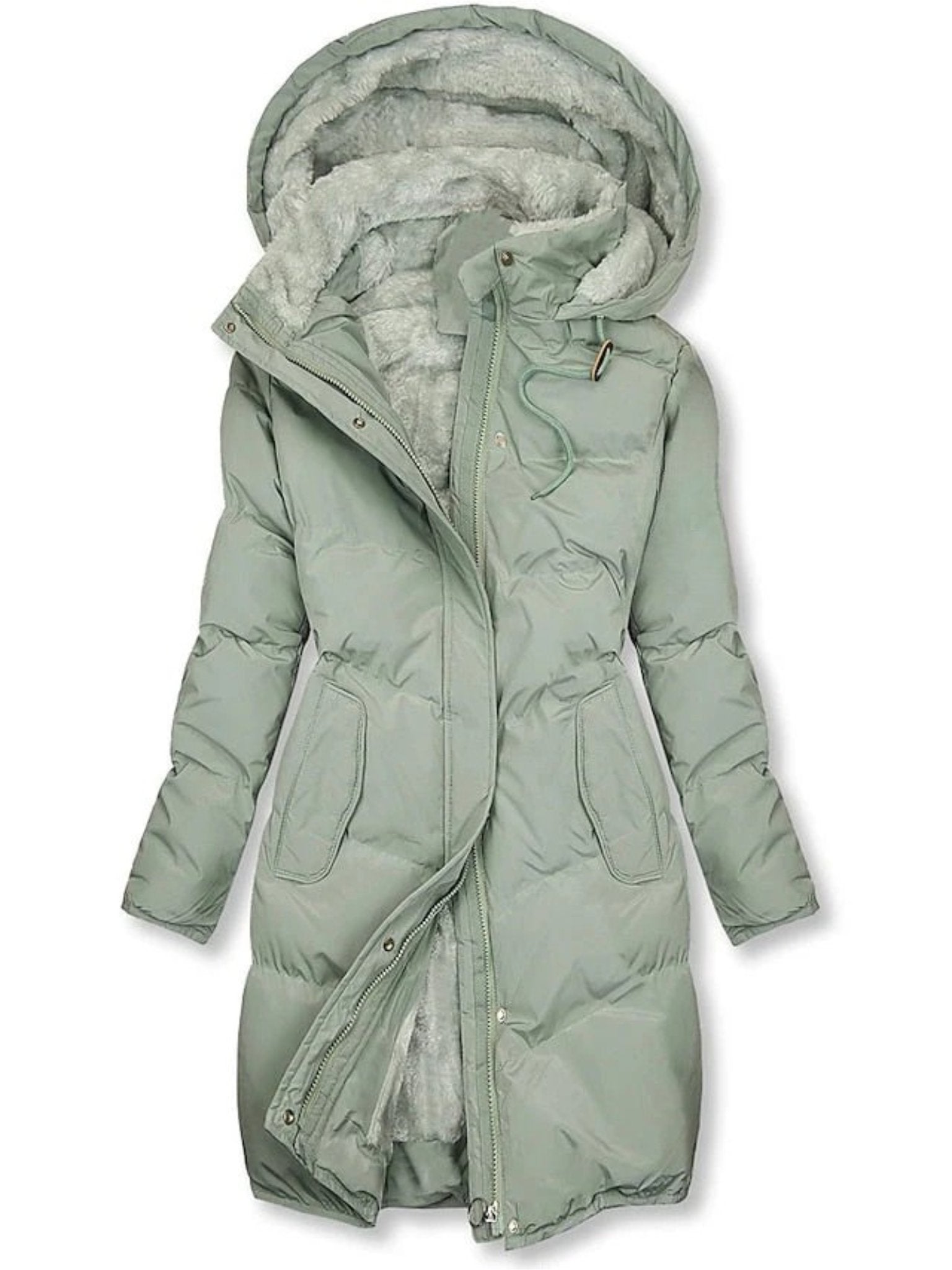 Women's Parka Longline Faux Fur Puffer Coat - Green