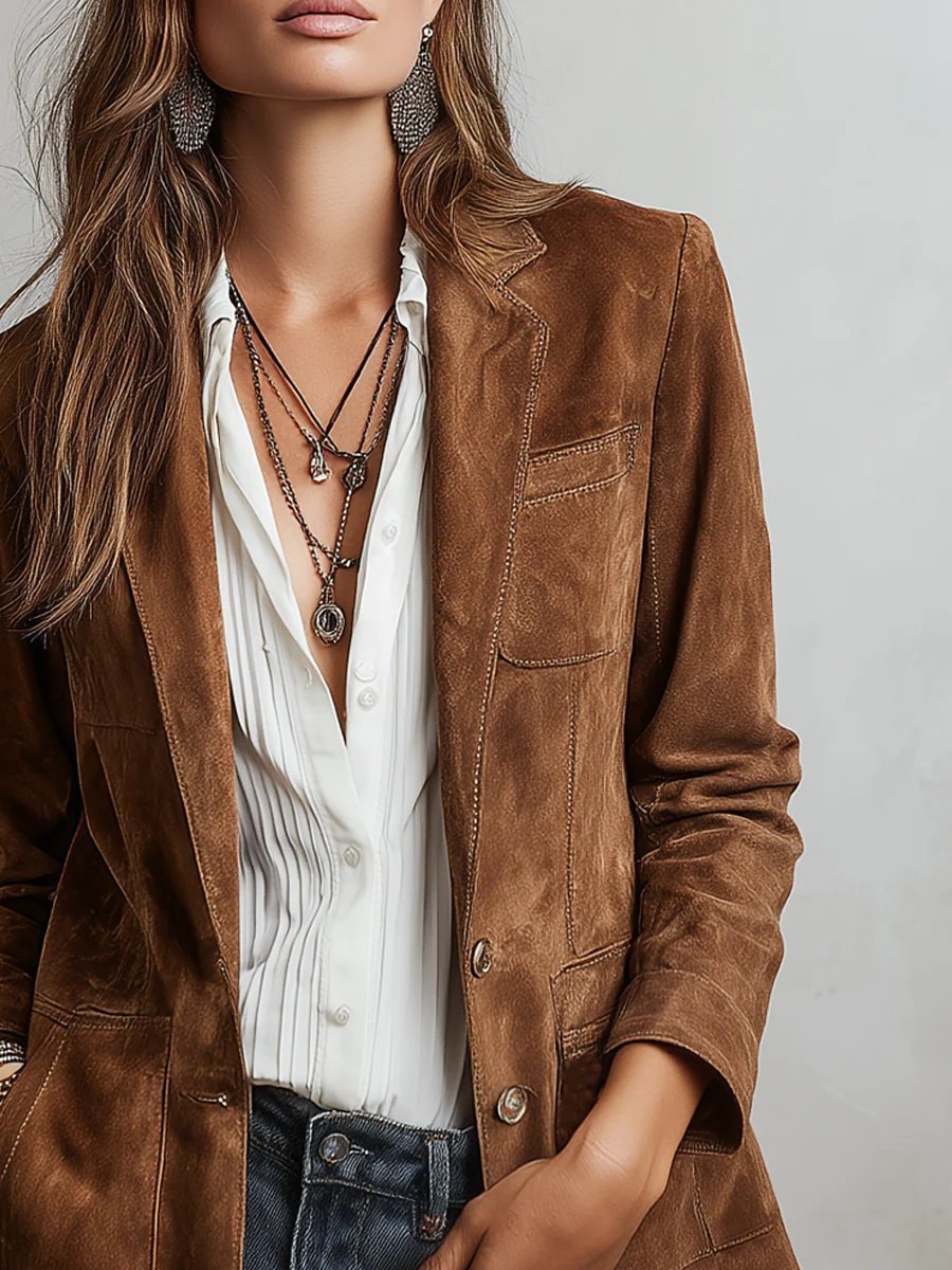 Women's Suede Blazer - Brown