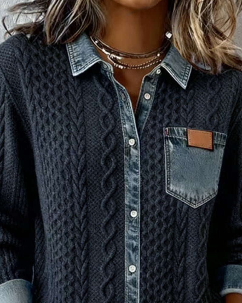 Women's Oversized Cable-Knit Shirt Jacket