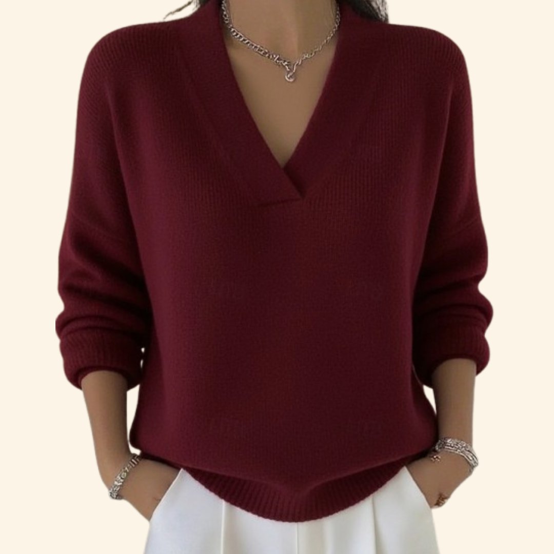 Women's Oversized V-Neck Jumper - Red