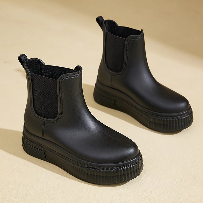 Women's Rain Waterproof Platform Chelsea Boots - Black