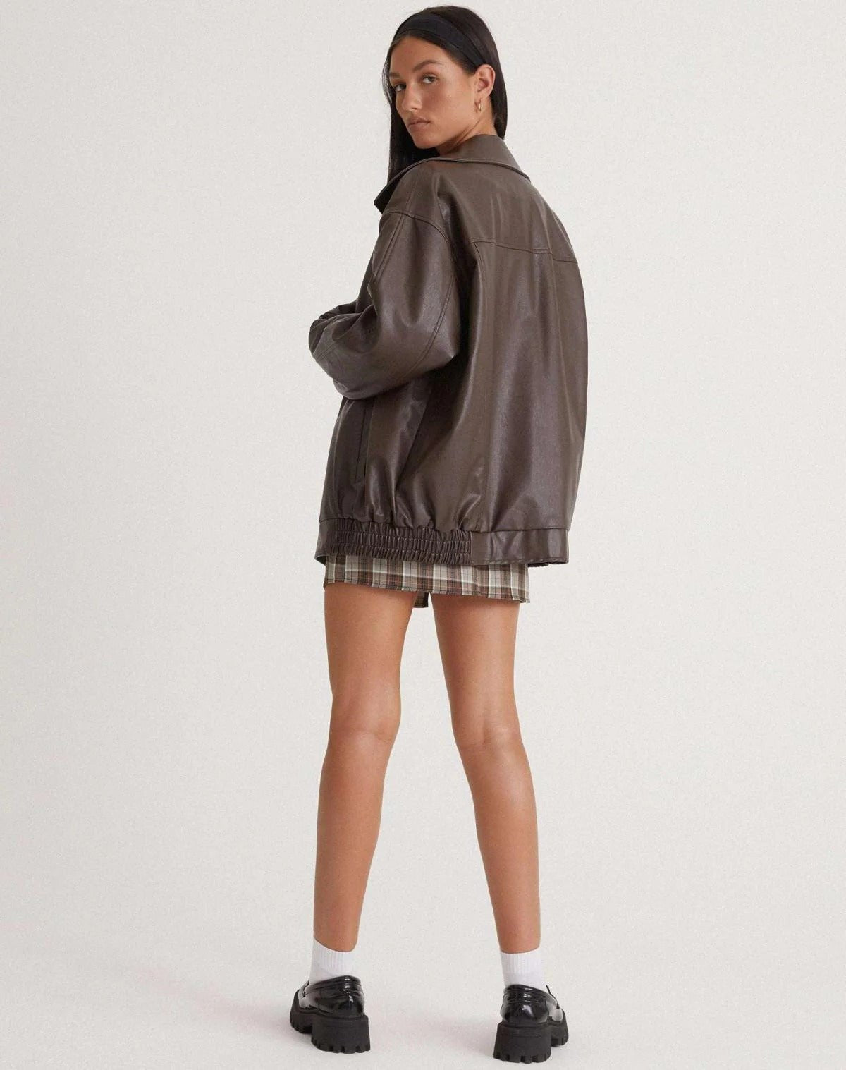Women's Oversized Faux Leather Bomber Jacket