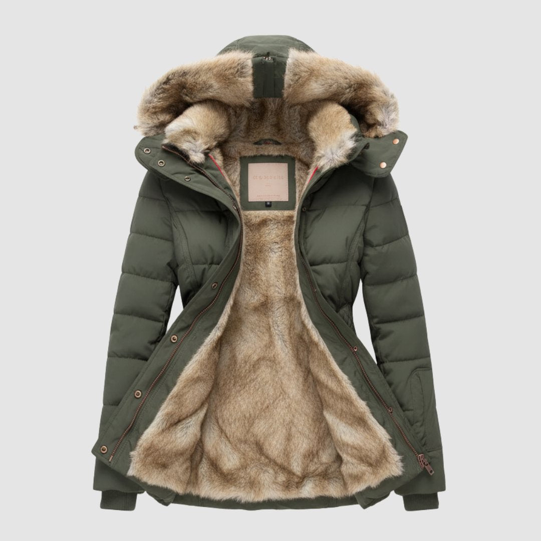 Women's Faux Fur Puffer Jacket - Verde Militare