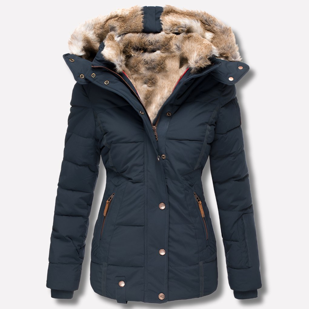 Women's Faux Fur Puffer Jacket - Marine Blue