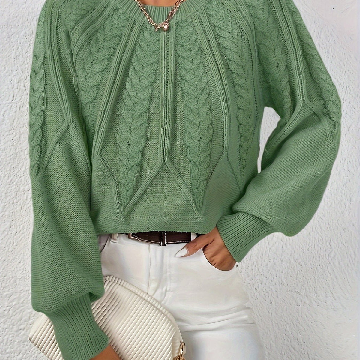 Women's Chunky Cropped Cable Knit Jumper - Matcha