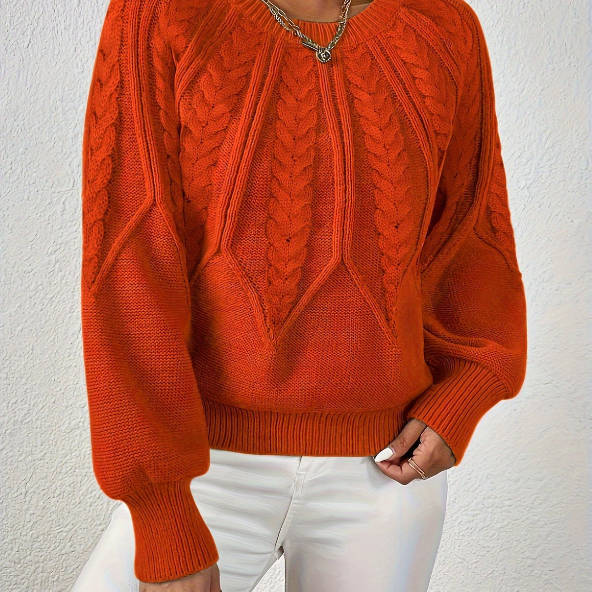 Women's Chunky Cropped Cable Knit Jumper - Orange Red