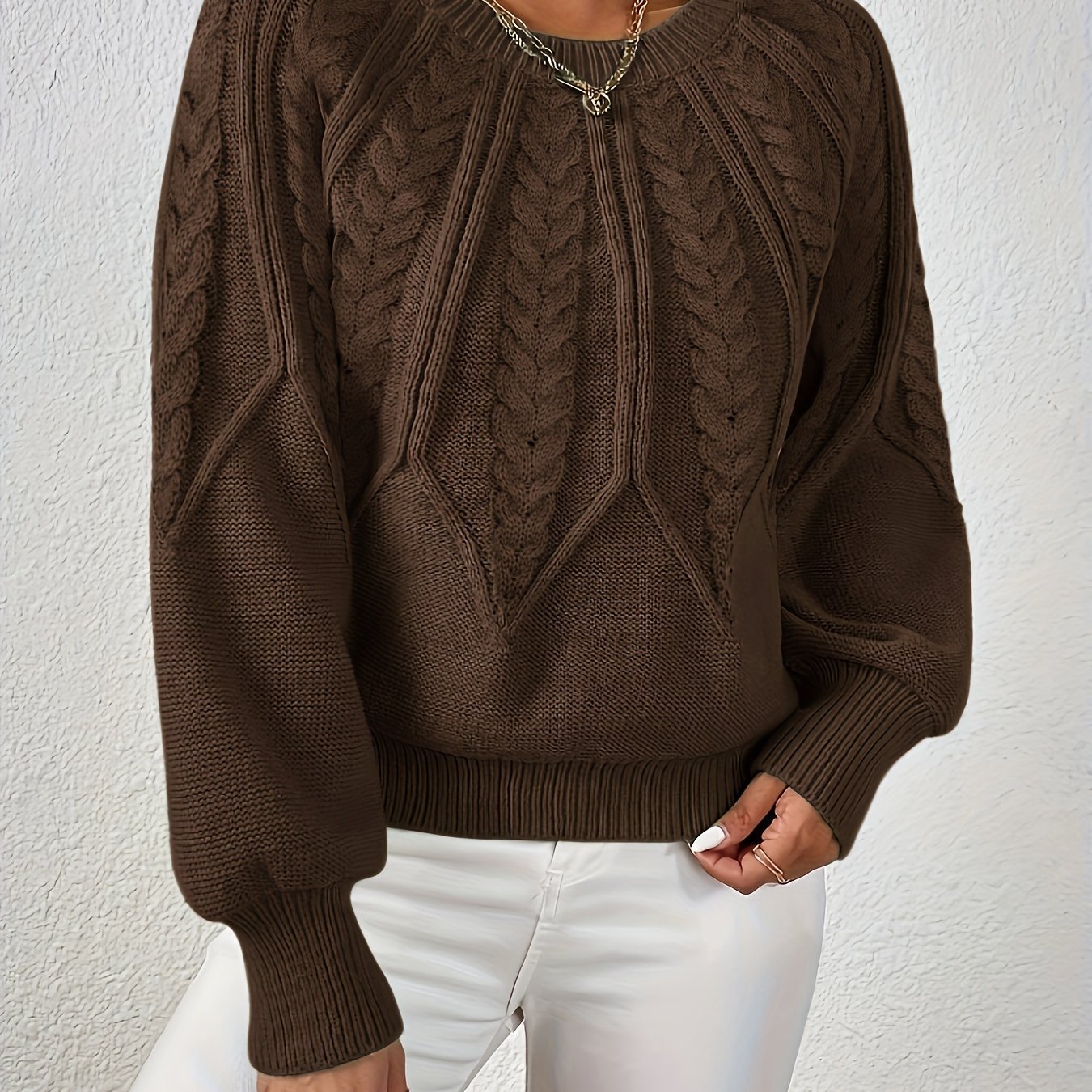 Women's Chunky Cropped Cable Knit Jumper - Coffee Brown