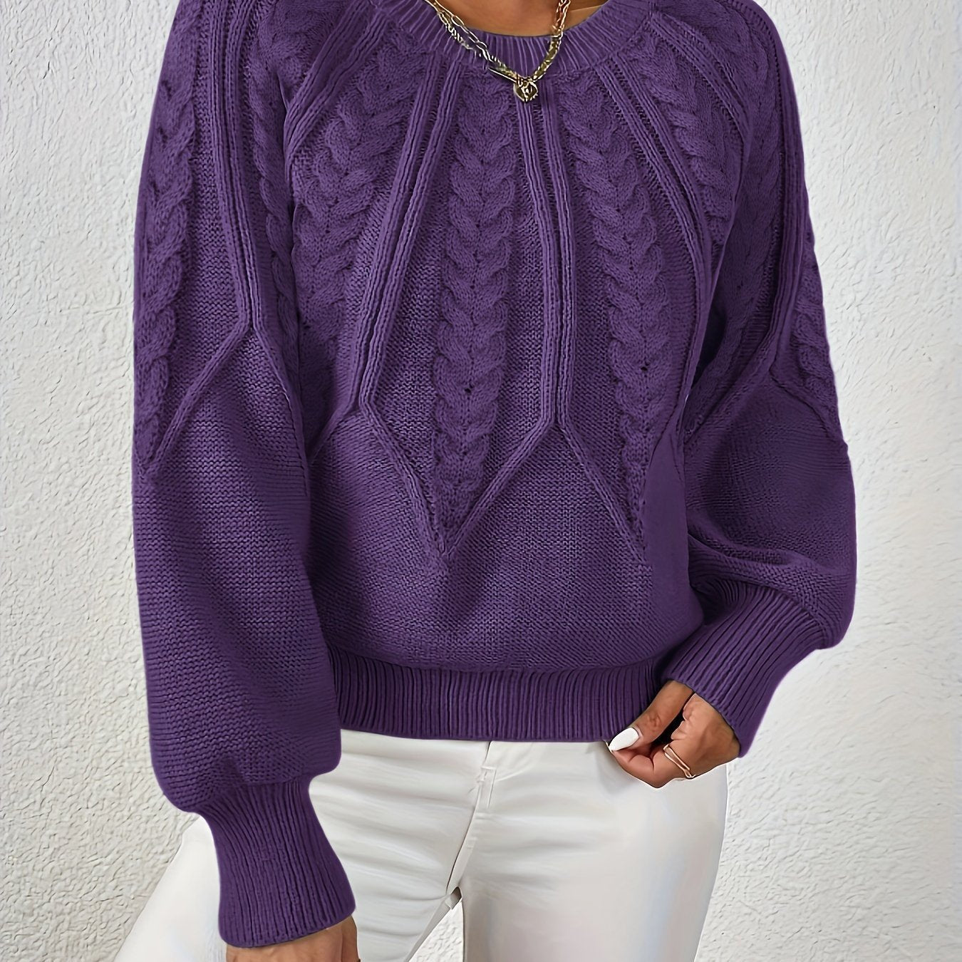 Women's Chunky Cropped Cable Knit Jumper - Deep Purple