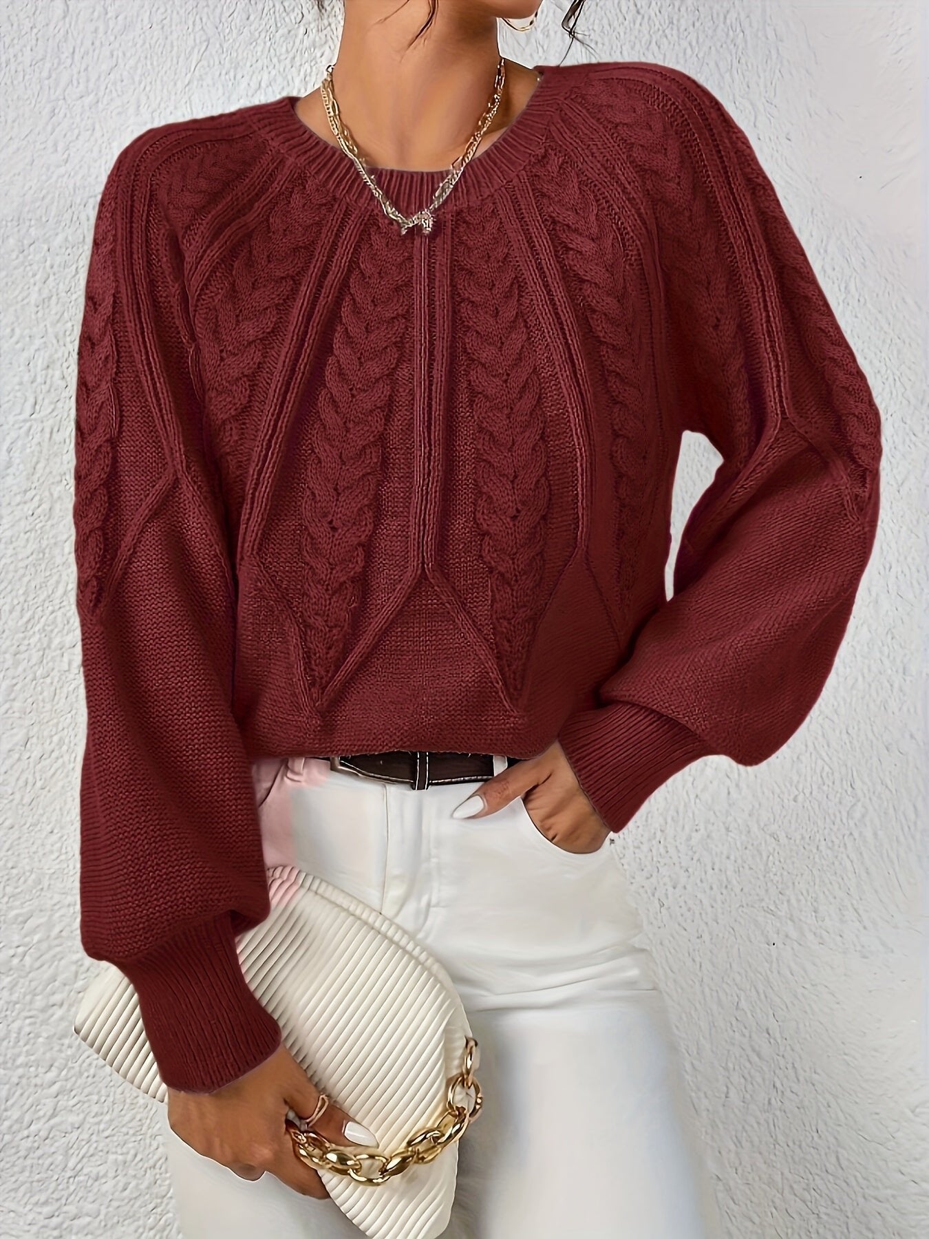 Women's Chunky Cropped Cable Knit Jumper