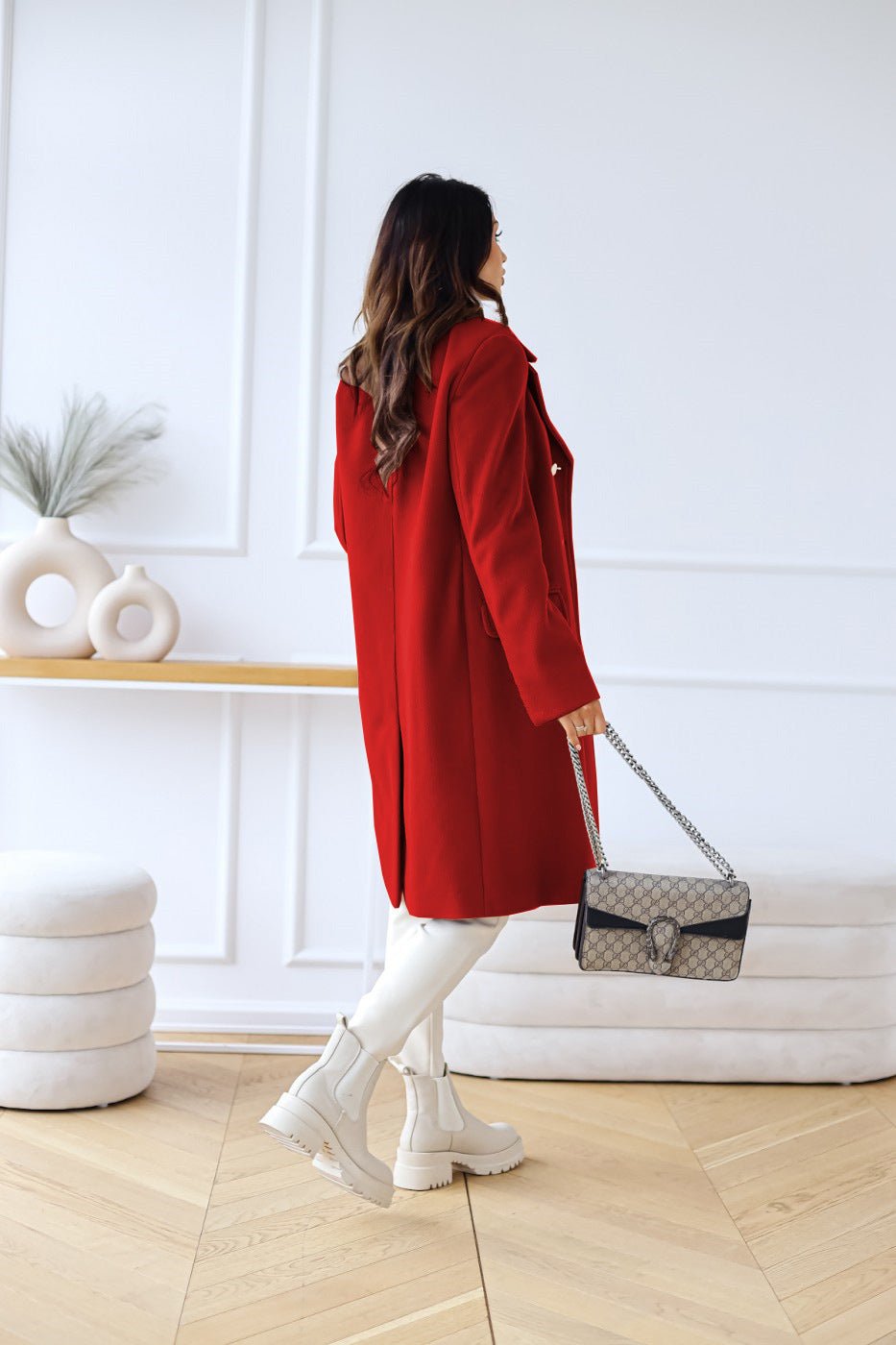 Women's Double-Breasted Belted Longline Wool Coat