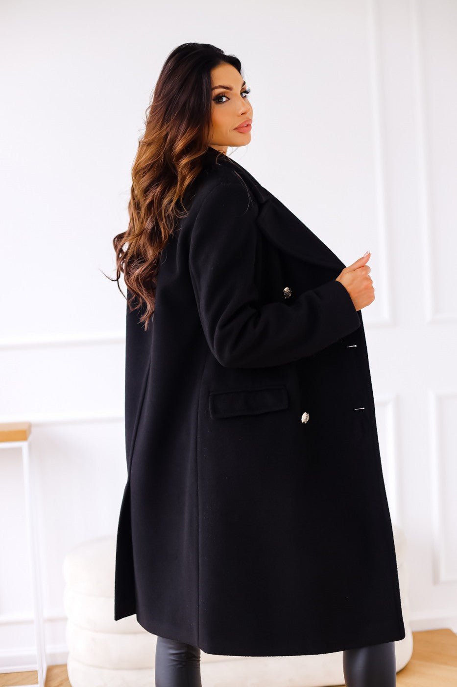 Women's Double-Breasted Belted Longline Wool Coat