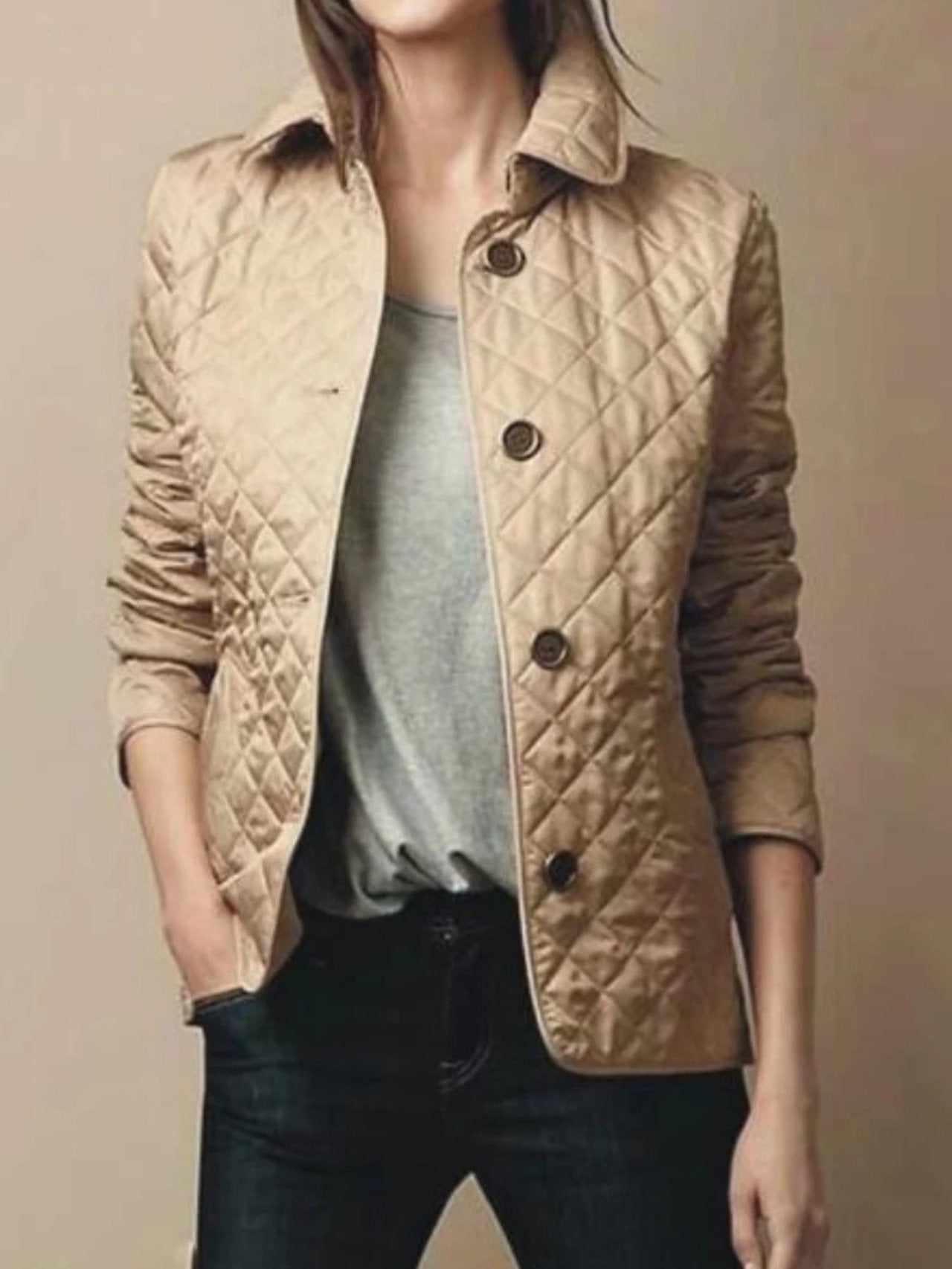 Women's Slim Quilted Puffer Jacket - Brown