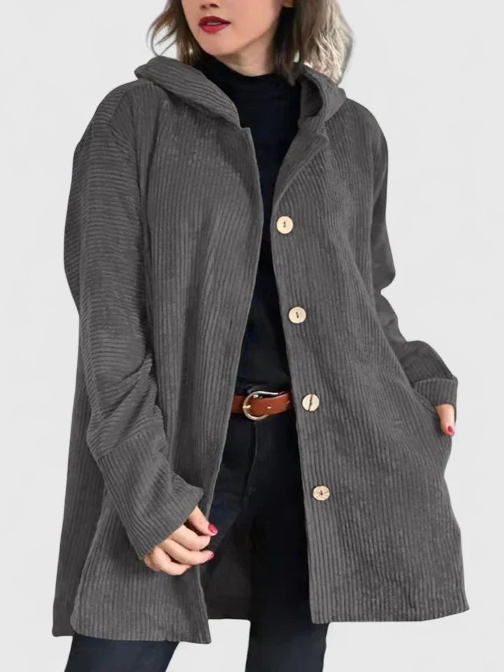 Women's Corduroy Hooded Longline Jacket - Gray