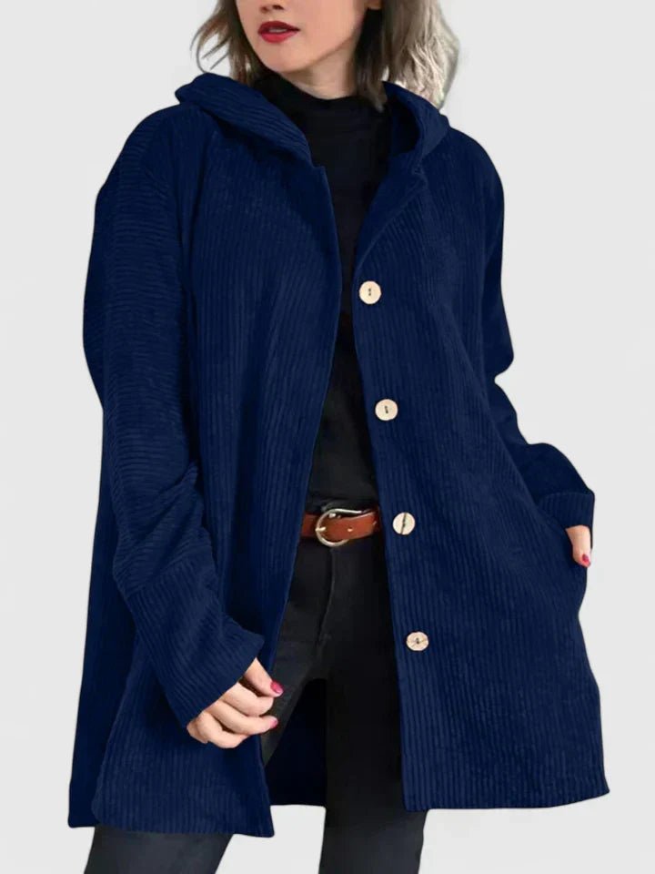 Women's Corduroy Hooded Longline Jacket - Navy