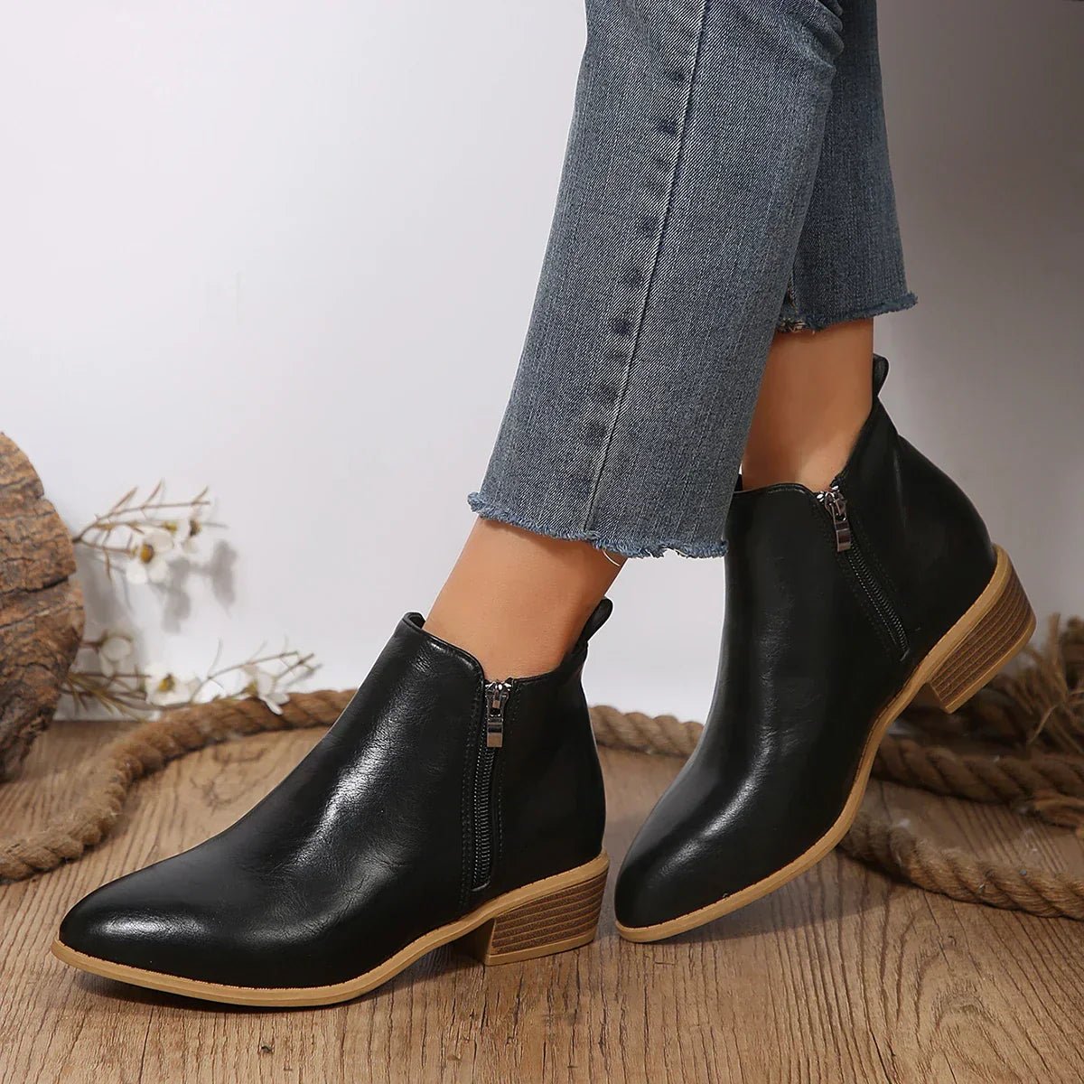 Women's Faux Leather Ankle Boots - Black
