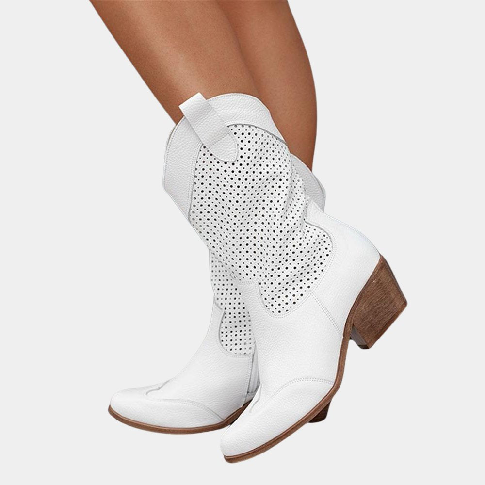 Women's Faux Leather Western Cowboy Boots - White