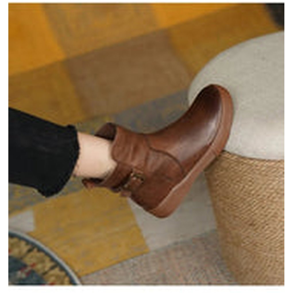 Women's Leather Buckle Ankle Boots