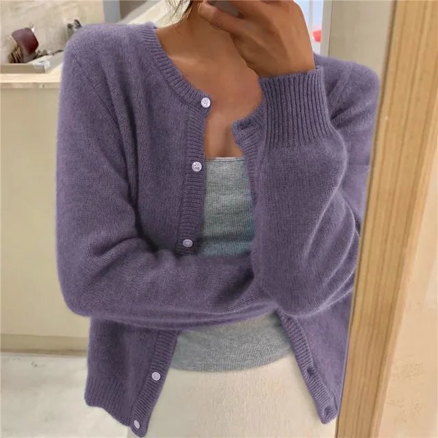 Women's Slim Cropped Knit Cardigan - Purple