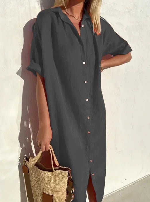 Women's Black Oversized Midi Shirt Dress - Gray