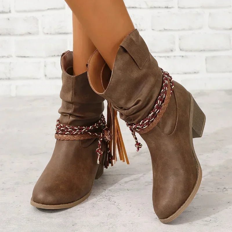 Women's Braided Slouchy Ankle Boots - Dark Brown A