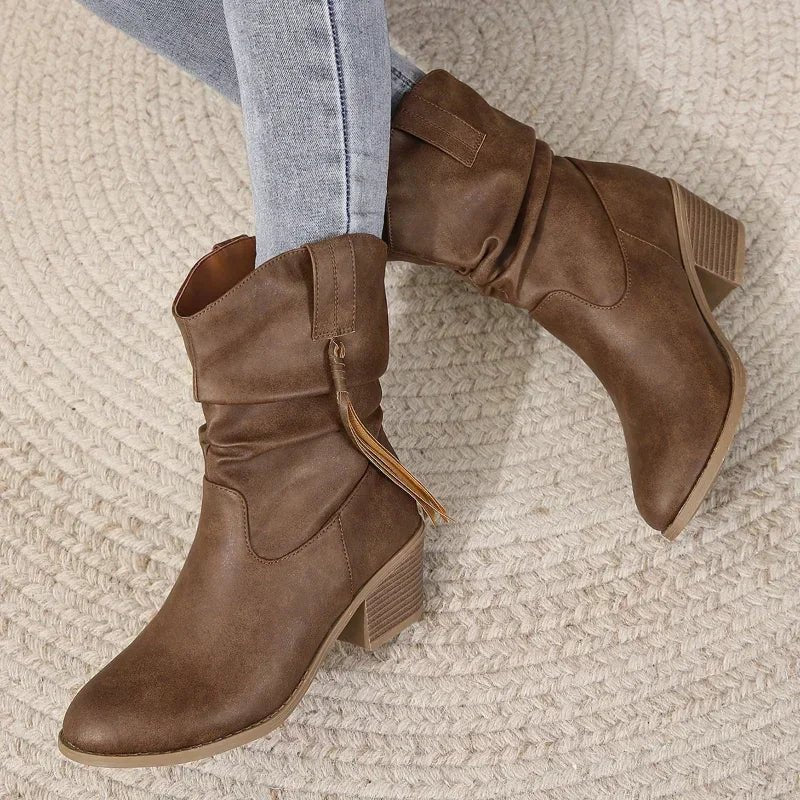 Women's Braided Slouchy Ankle Boots - Dark Brown B
