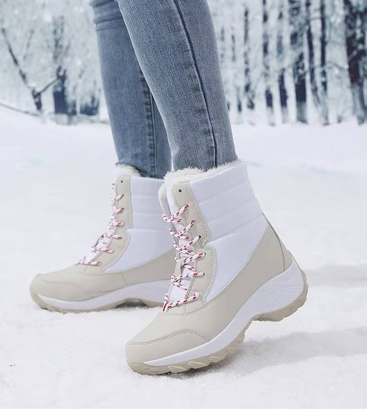 Women's Faux Leather Waterproof Platform Snow Ankle Boots - White