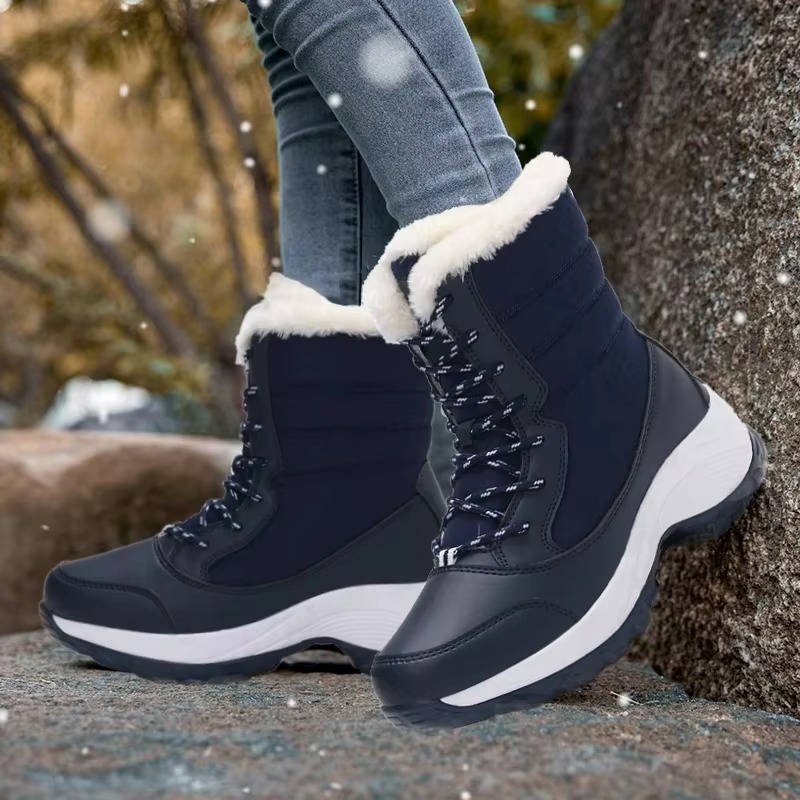 Women's Faux Leather Waterproof Platform Snow Ankle Boots - Blue