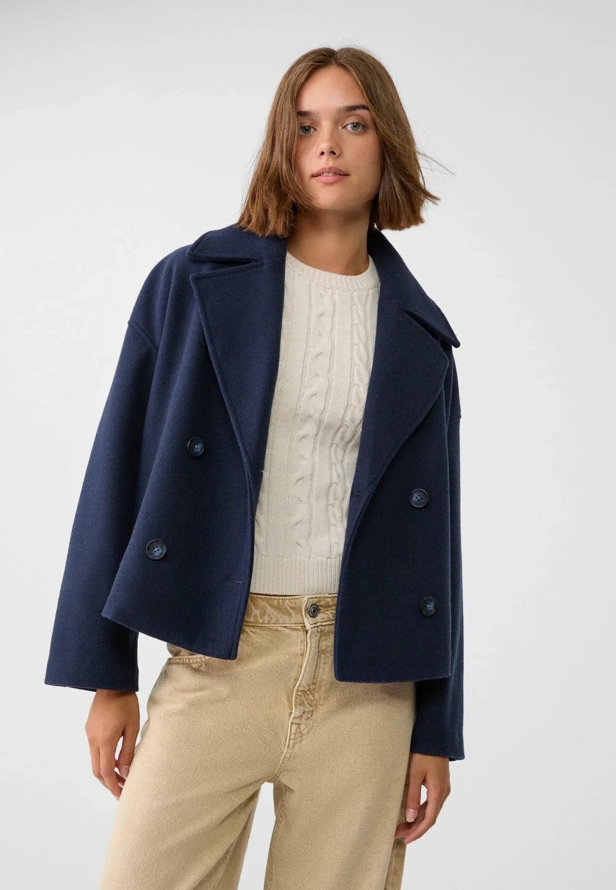 Women's Oversized Cropped Wool Peacoat