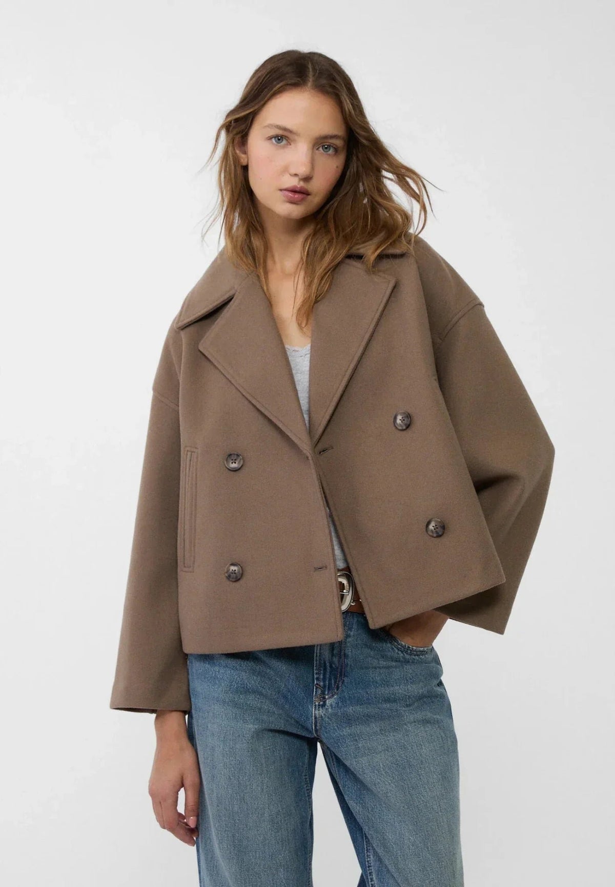 Women's Oversized Cropped Wool Peacoat