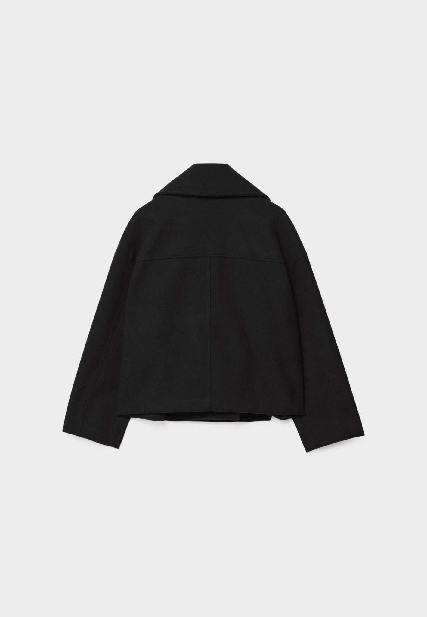 Women's Oversized Cropped Wool Peacoat - Black