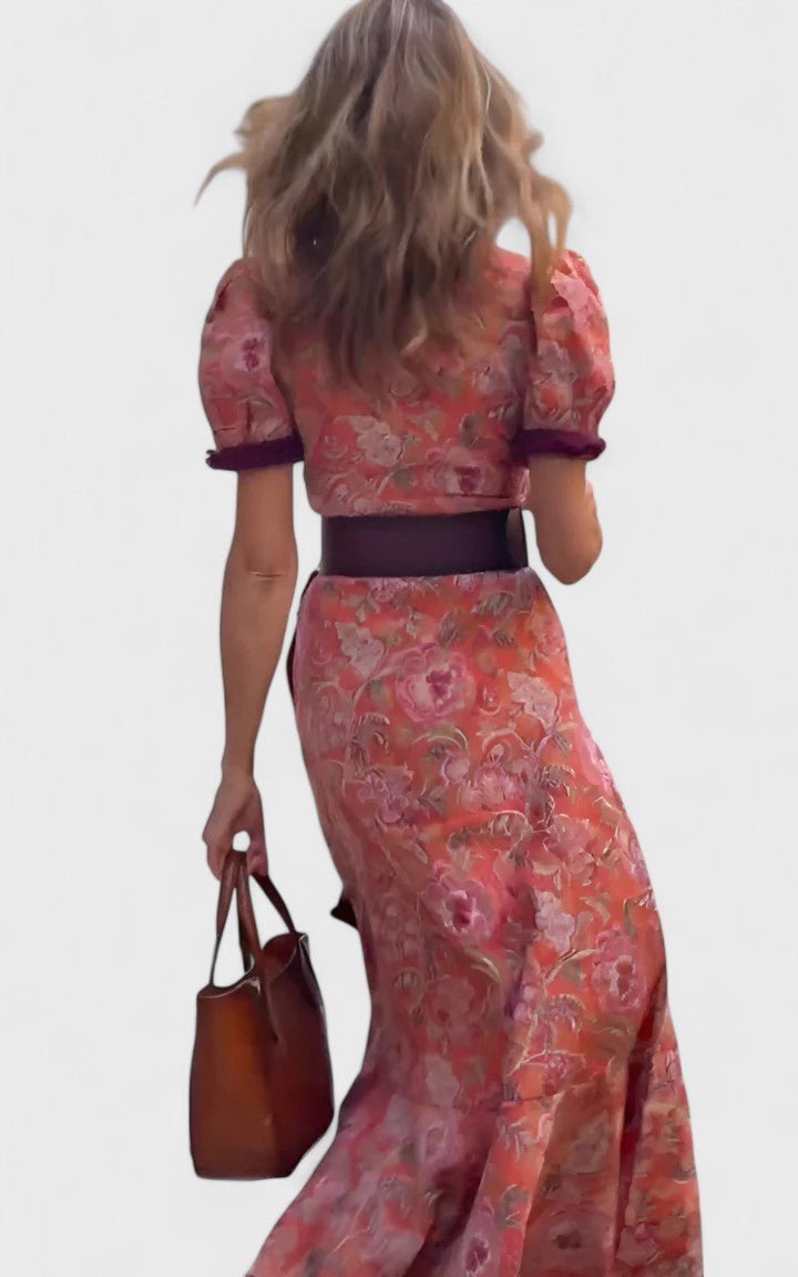 Women's Floral Satin Wrap Midi Party Dress
