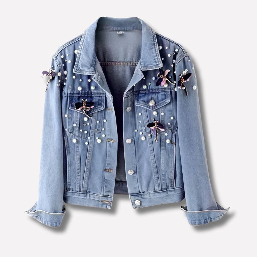Women's Embellished Denim Cropped Jacket - S