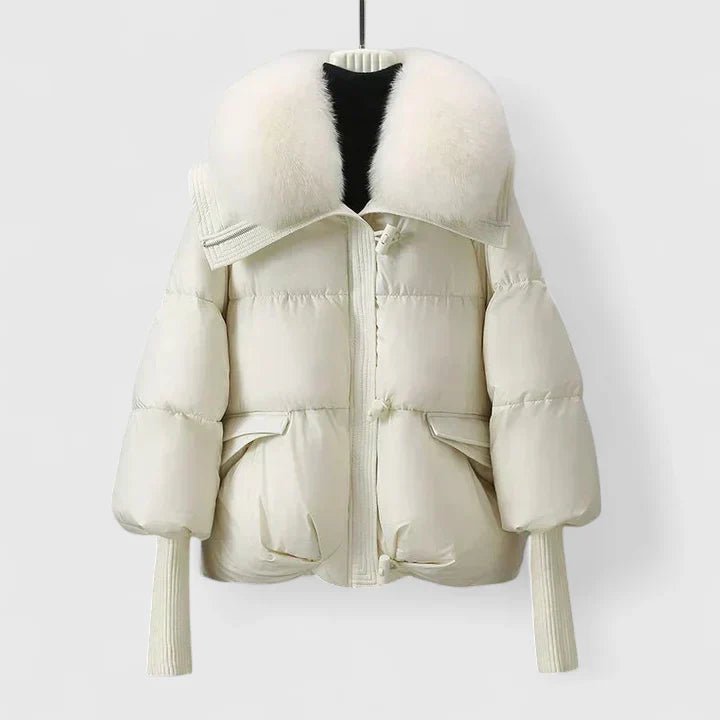 Women's Oversized Fur-Collar Faux Fur Puffer Jacket - White