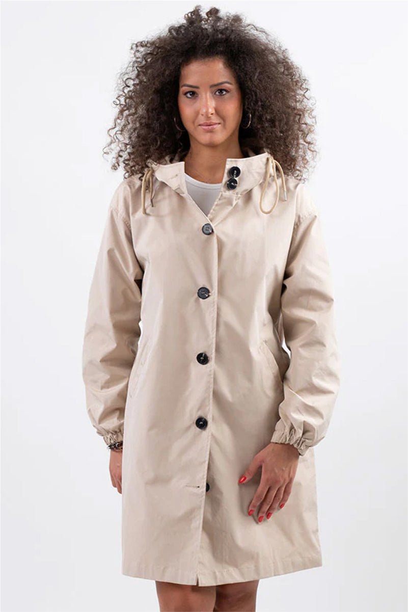 Women's Oversized Hooded Longline Coat - Beige