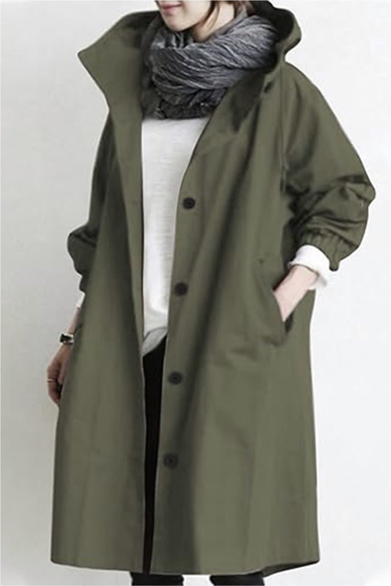 Women's Oversized Hooded Longline Coat - Army Green
