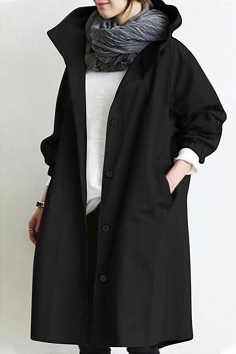 Women's Oversized Hooded Longline Coat - Black