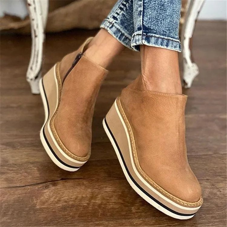 Women's Platform Wedge Ankle Boots - Khaki