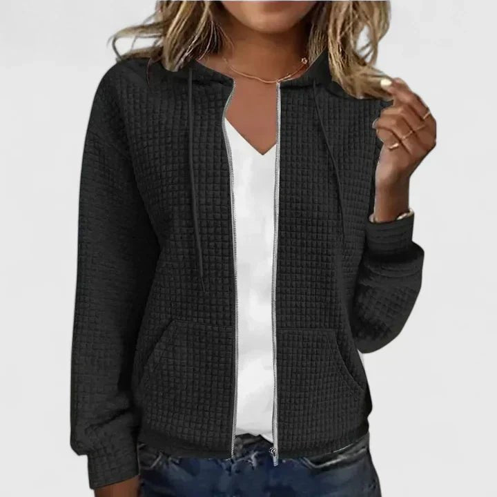 Women's Zip-Up Hooded Jacket - Black