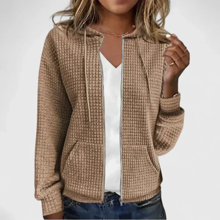 Women's Zip-Up Hooded Jacket - Khaki
