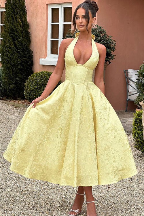 Women's Halter Party Midi Dress - Yellow