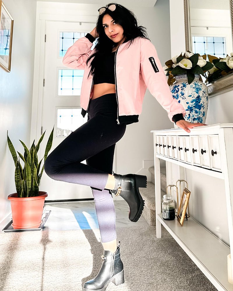 Women's Satin Cropped Bomber Jacket - Pink