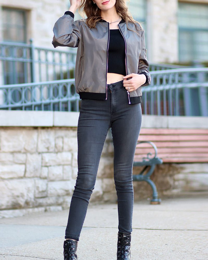 Women's Satin Cropped Bomber Jacket