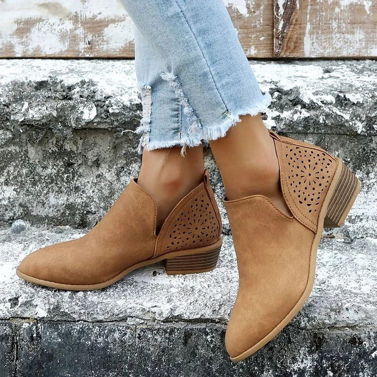 Women's Floral Suede Ankle Booties