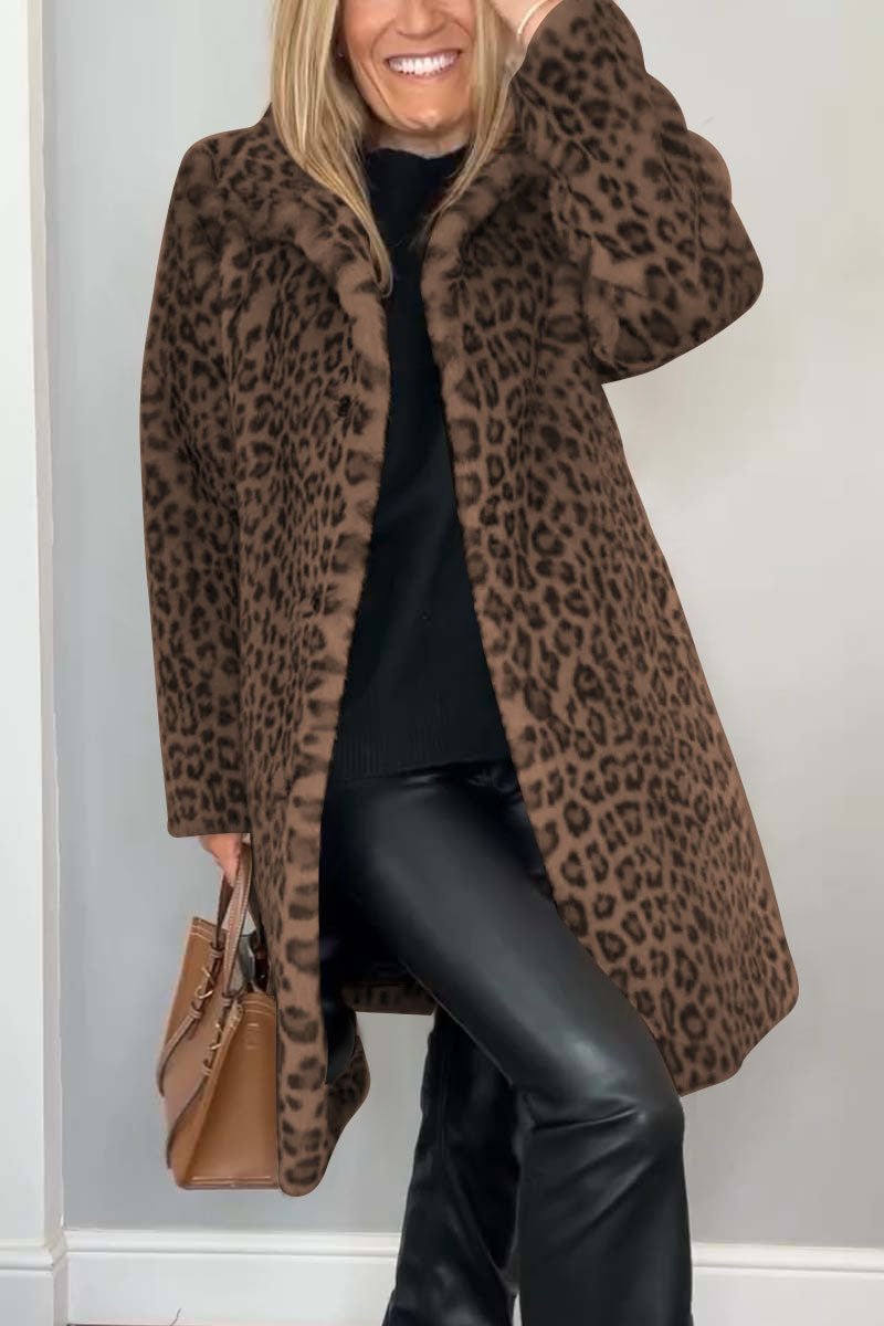 Women's Leopard Print Longline Faux Fur Coat