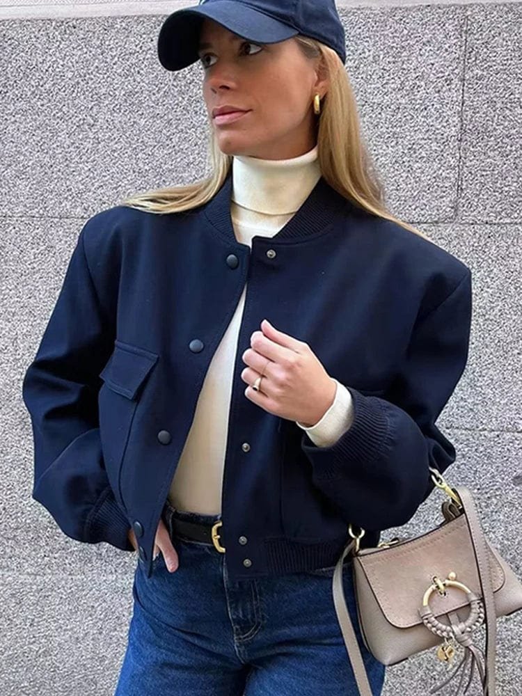 Women's Cropped Faux Leather Bomber Jacket