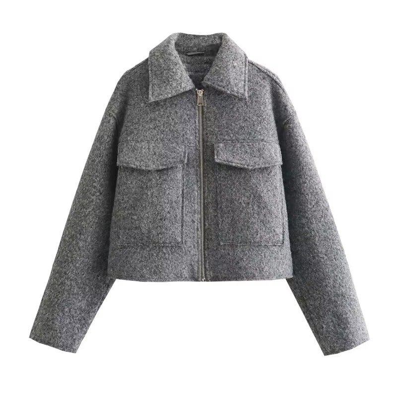 Women's Cropped Wool Jacket - Gray
